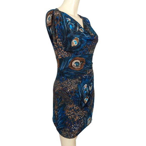 Linda Segal Vintage 1990's peacock abstract print empire waist mini dress S‎ - Picture 4 of 12